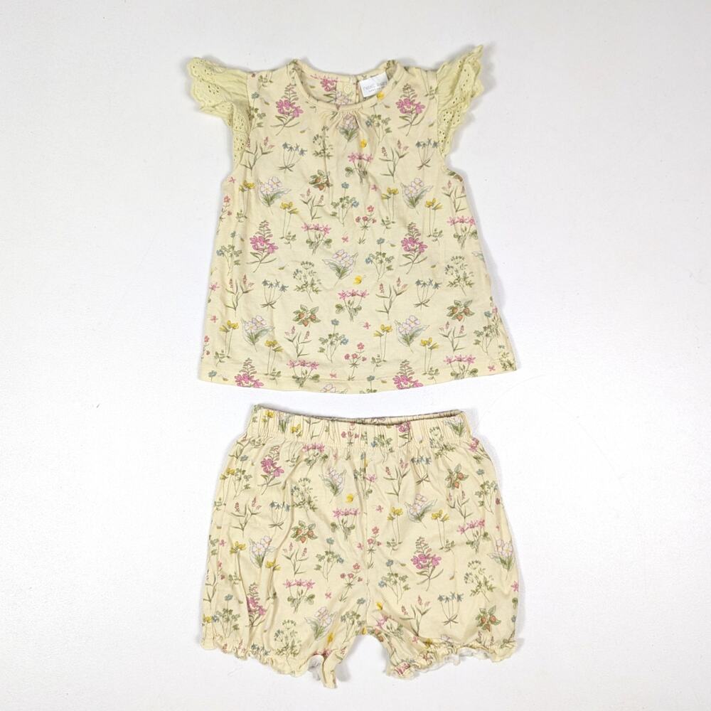 Next Baby Shorts Outfit Baby Girls Sz 9-12m Yellow Floral Dainty Cottagecore